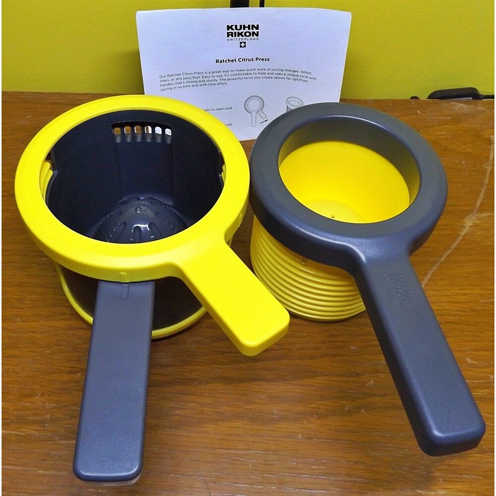 Kuhn Rikon Switzerland Ratchet Citrus Press Juicer New Open Box Yellow